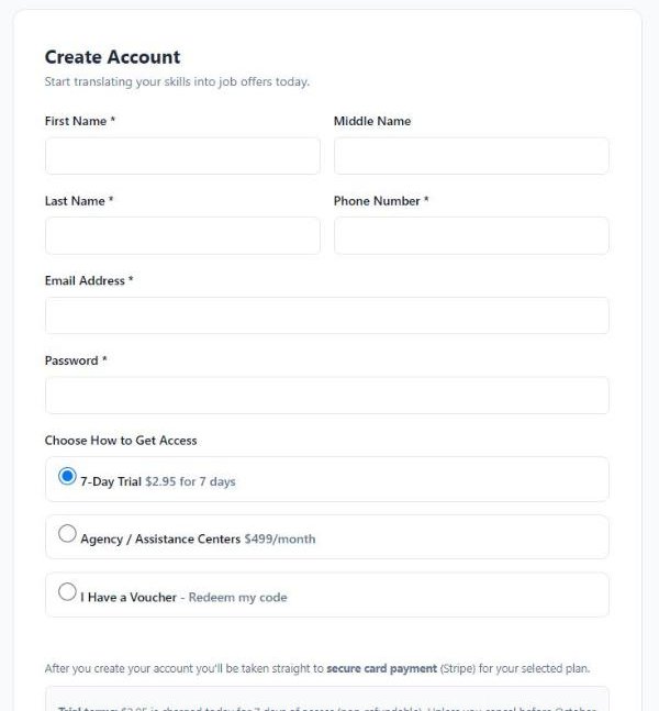 Your details and the access options