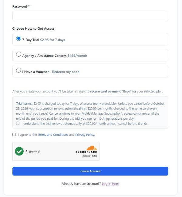 Trial terms, agreement and the security check