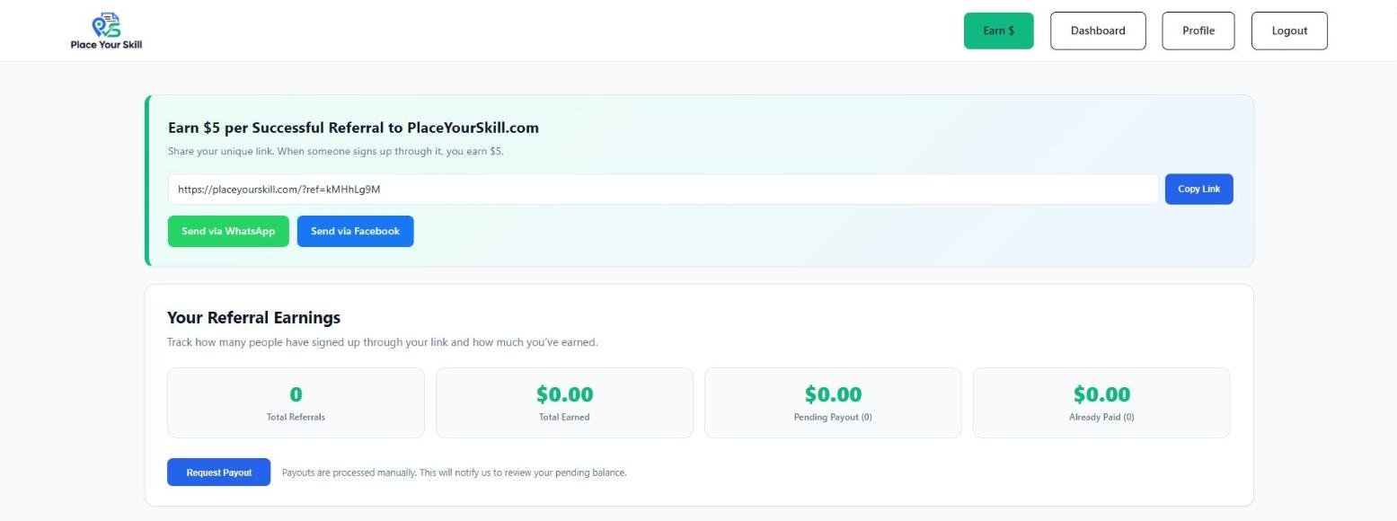 The Earn $ referral page