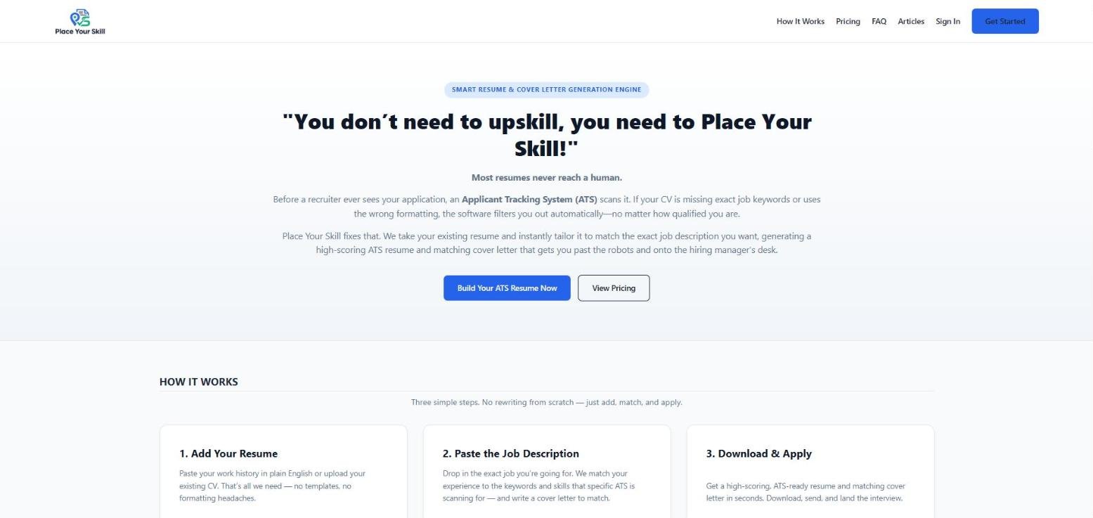 The Place Your Skill home page